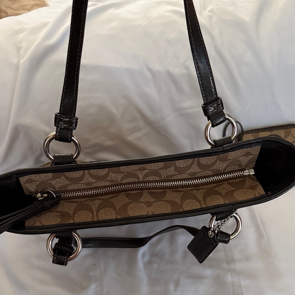 Coach Signature Brown and Black Tote - Picture 3 of 7